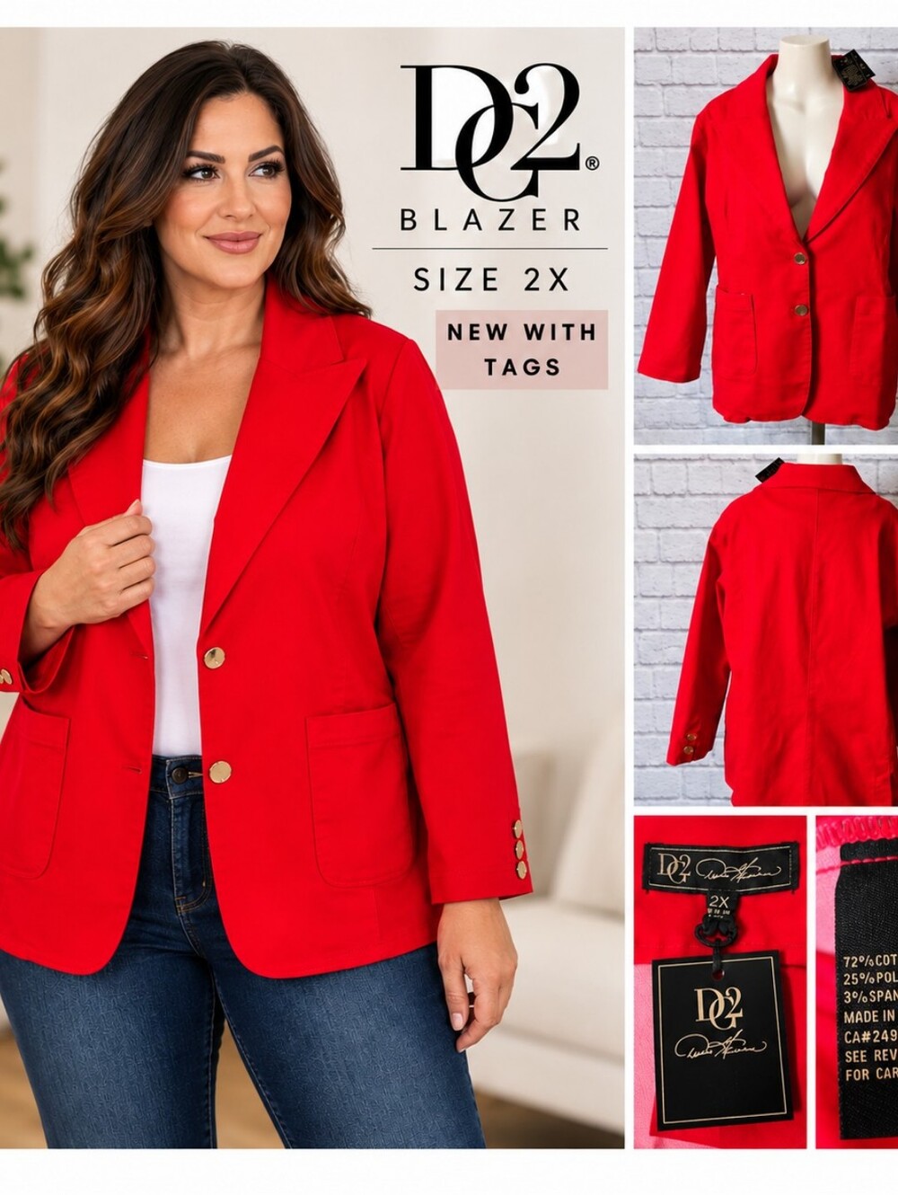 ❤️ DG2 Red Blazer By Diane Gilman– Size 2X – New With Tags